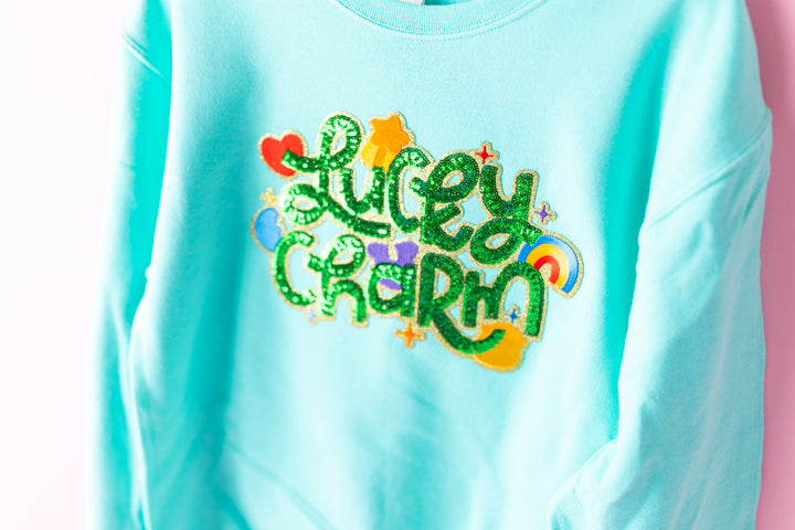 Sequin Lucky Charm Mint Pullover (ships 1-2 weeks)