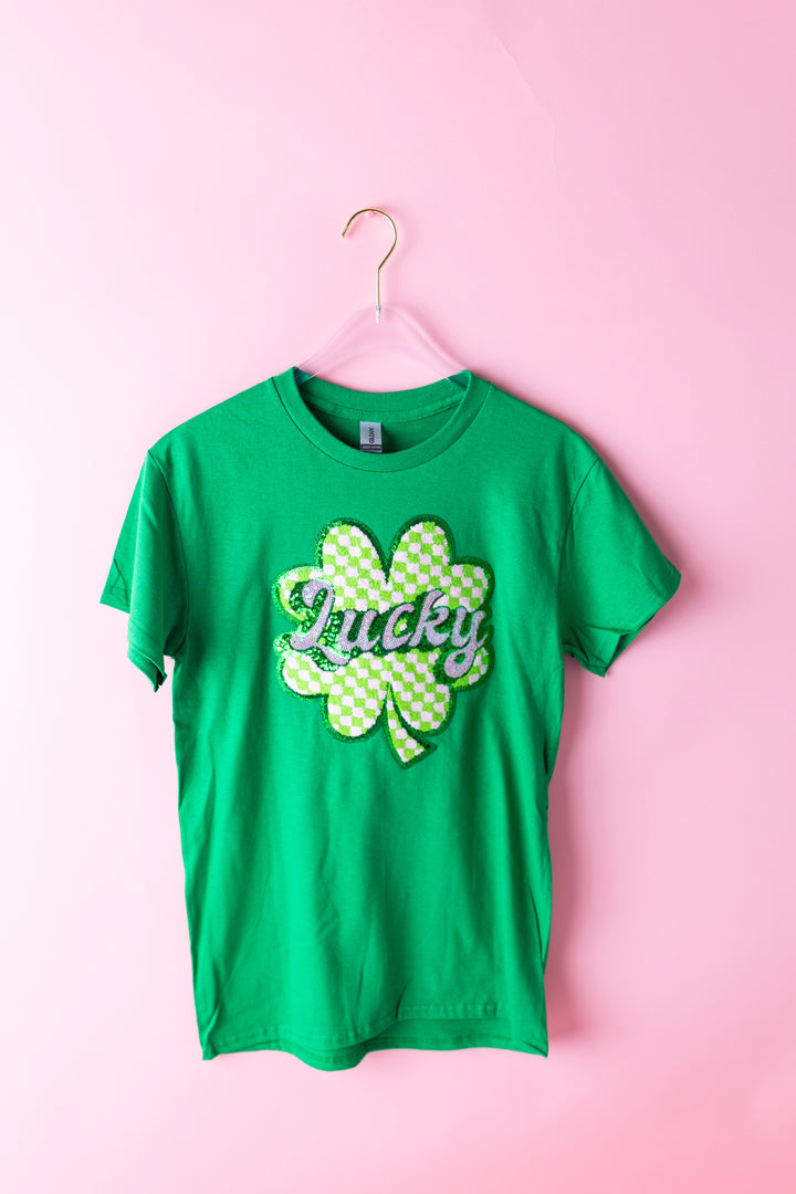 Lucky Pink & Green Checkered Clover Tshirt