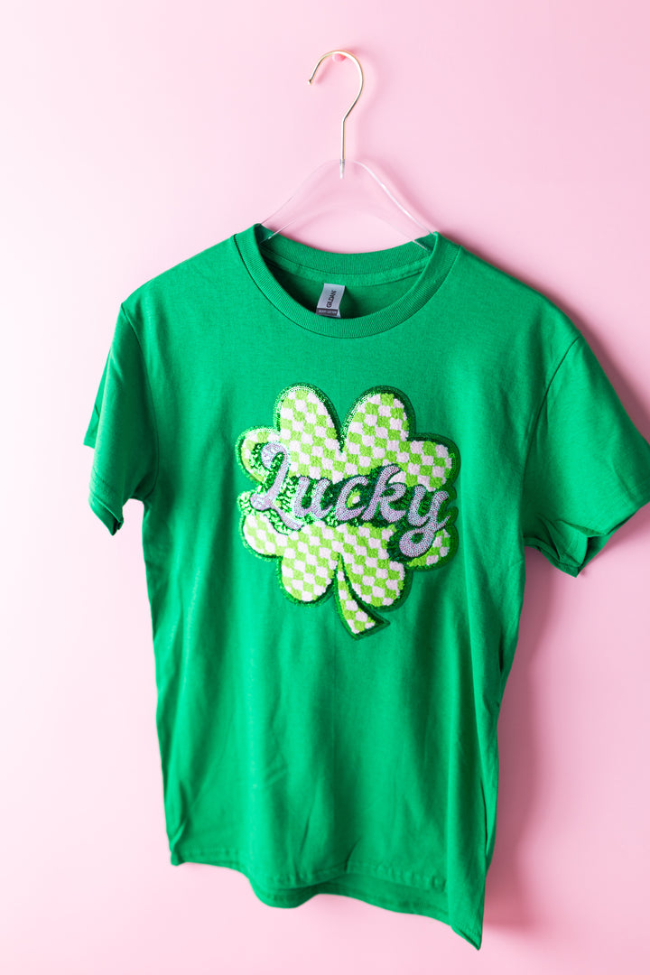 Lucky Pink & Green Checkered Clover Tshirt