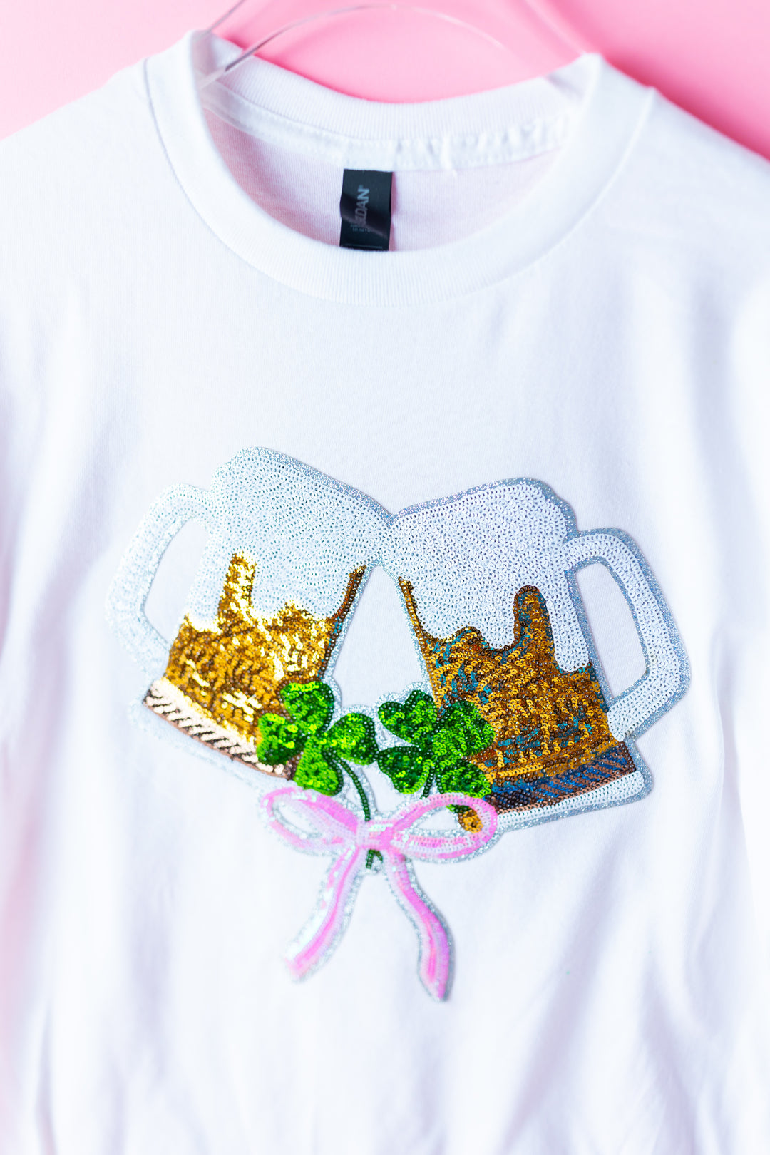 Sequin Girly Beer & Bow White Tshirt (ships 1-2 weeks)