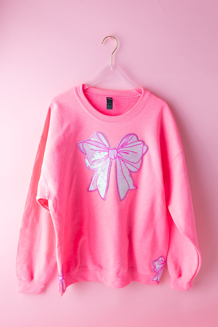 Sequin Pink Bow with matching side bow Pullover