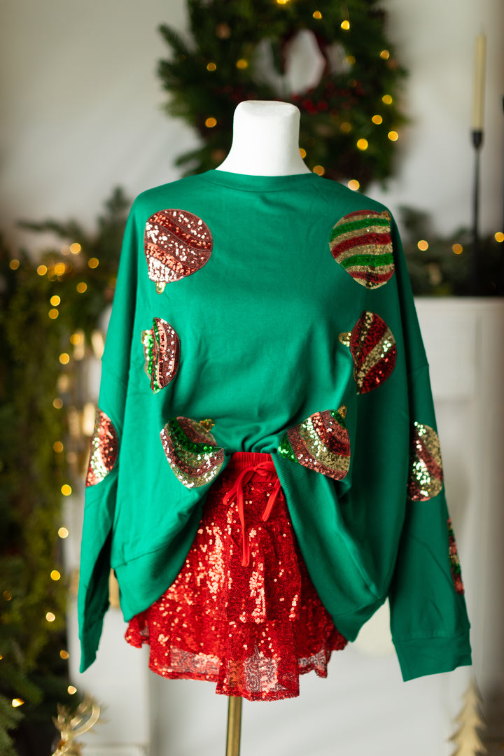 Sequin Green Ornament Pullover