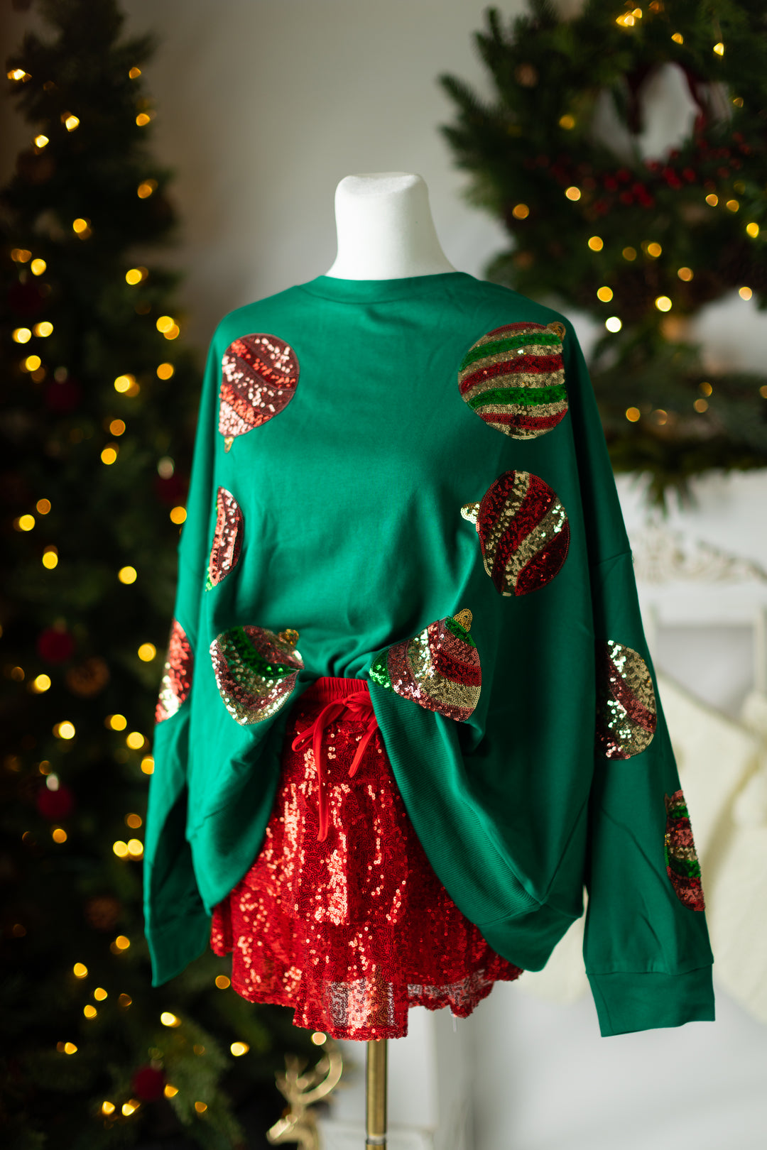 Sequin Green Ornament Pullover