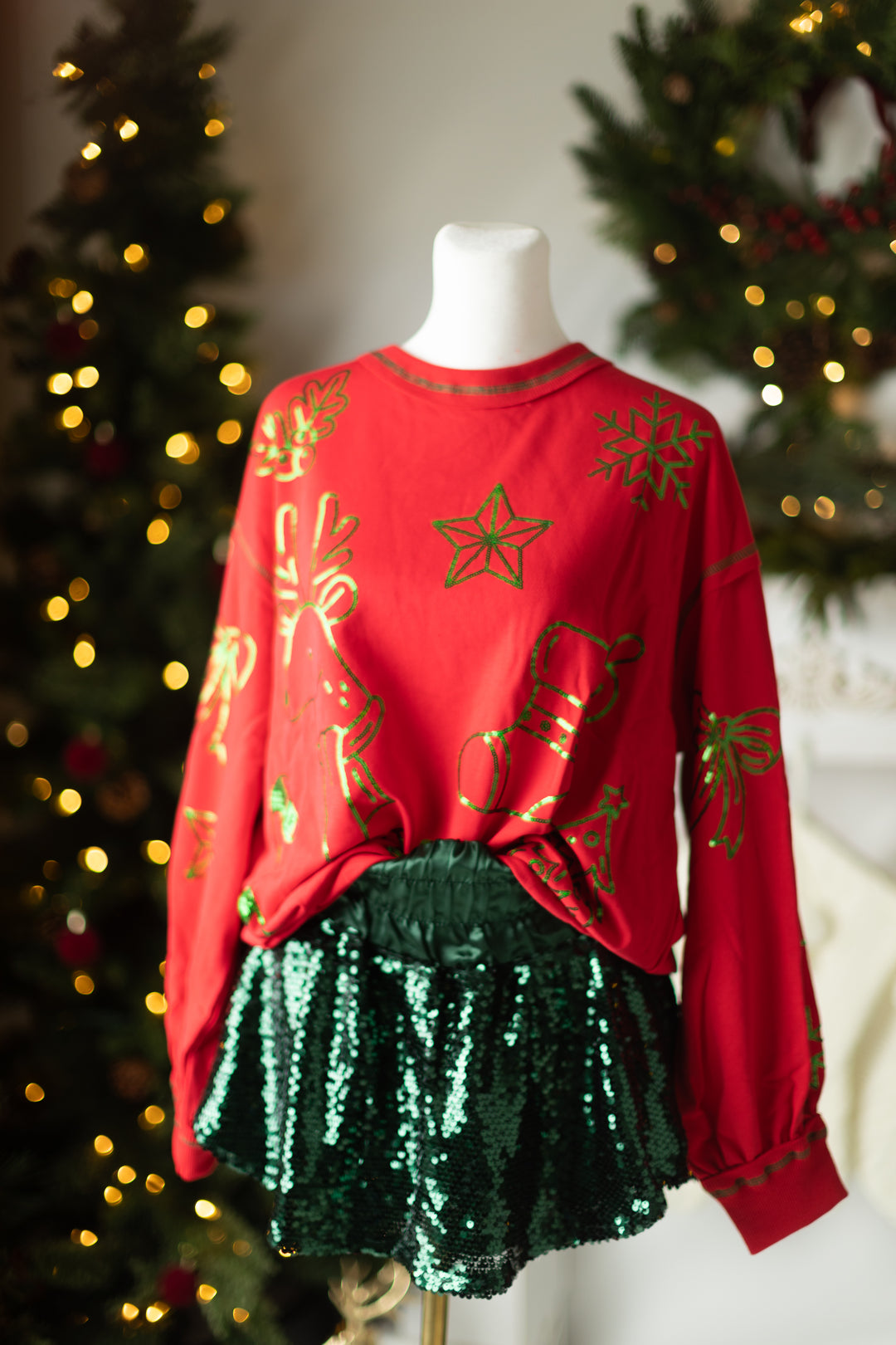 Red & Green Sequin Holiday Top