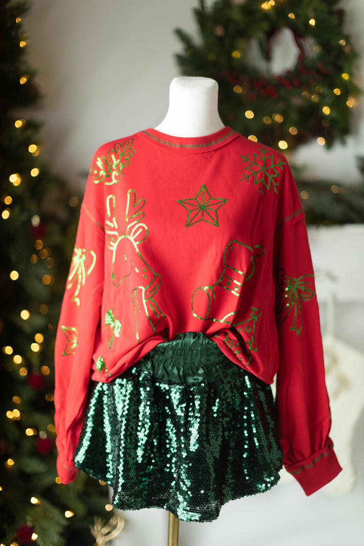 Red & Green Sequin Holiday Top