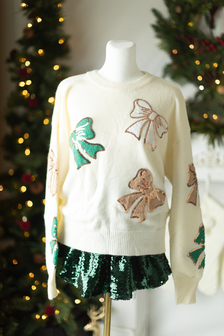 Ivory Green & Gold  Holiday Sweater