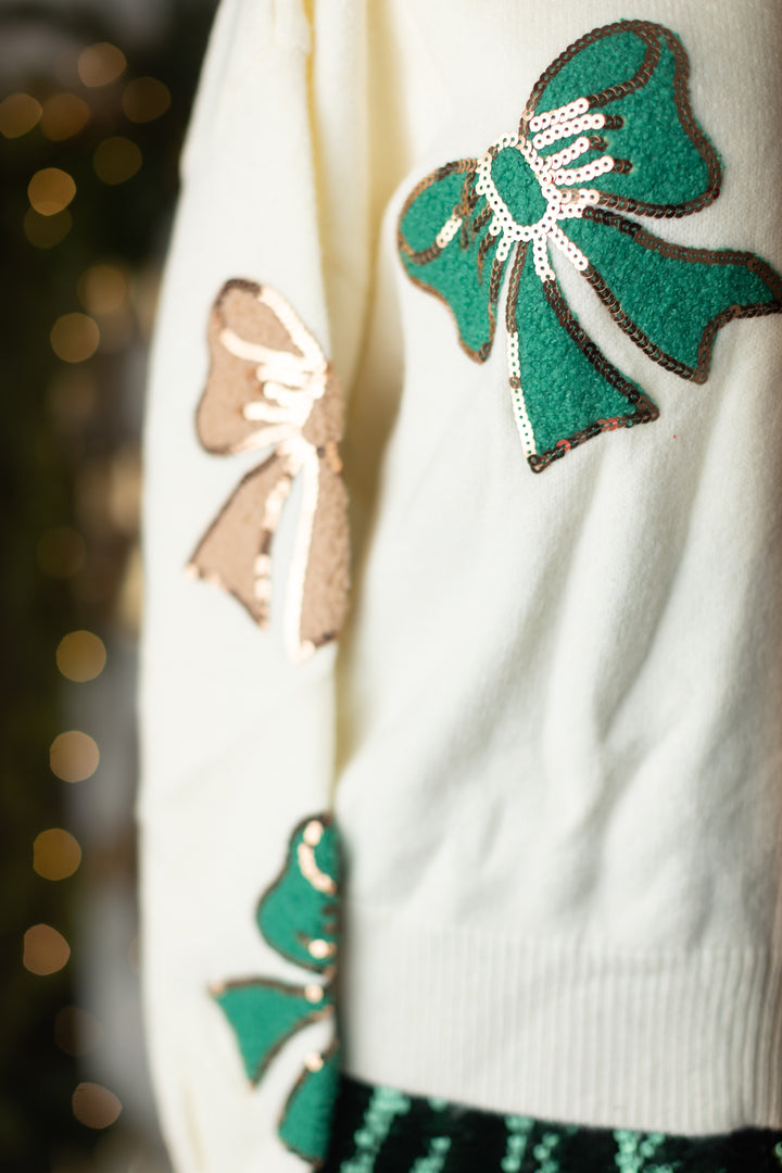 Ivory Green & Gold  Holiday Sweater