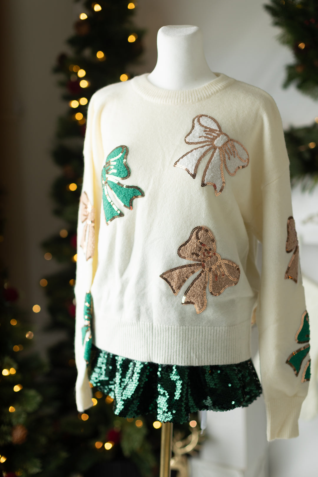 Ivory Green & Gold  Holiday Sweater