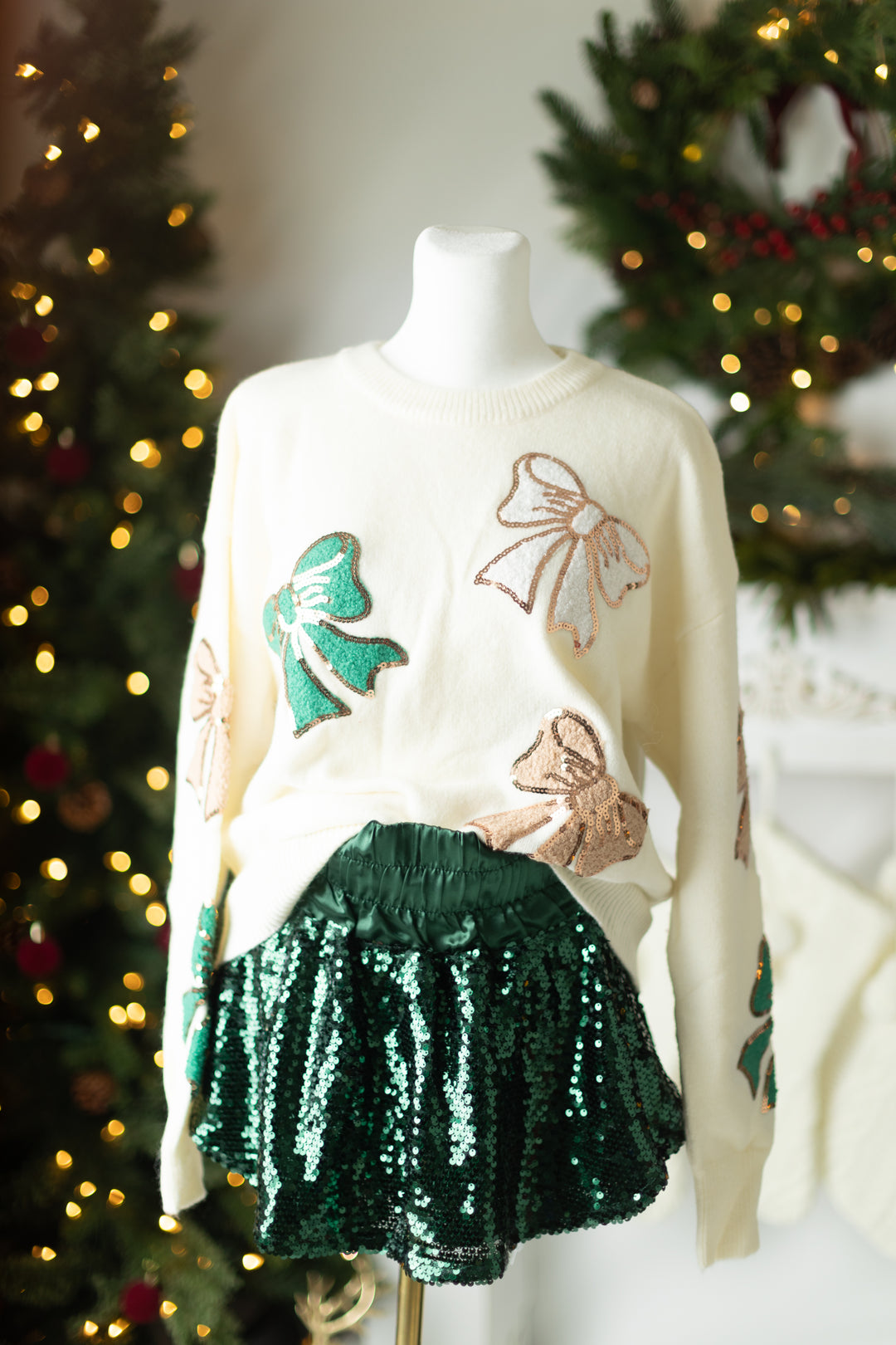 Ivory Green & Gold  Holiday Sweater