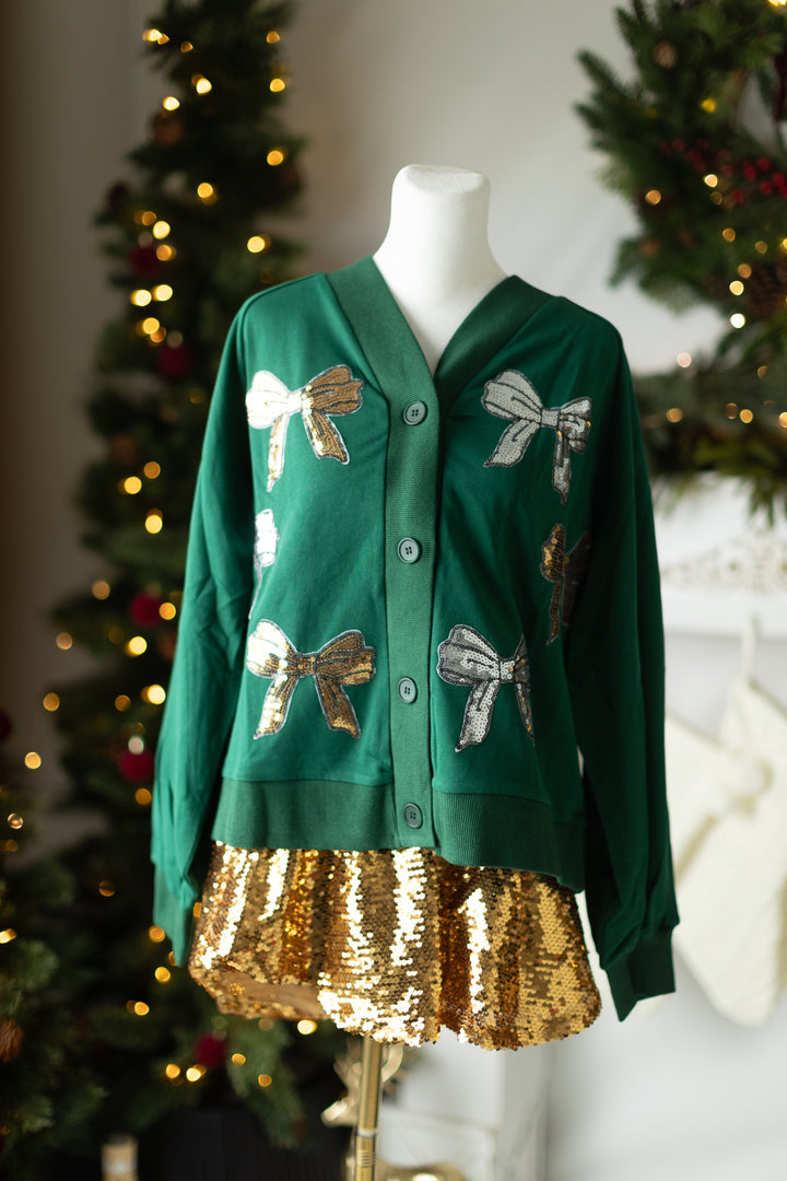 Green Holiday Bow Cardigan