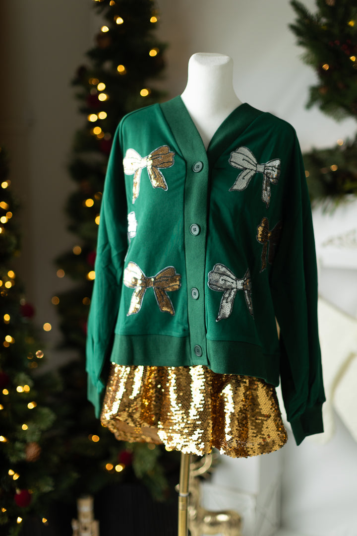 Green Holiday Bow Cardigan