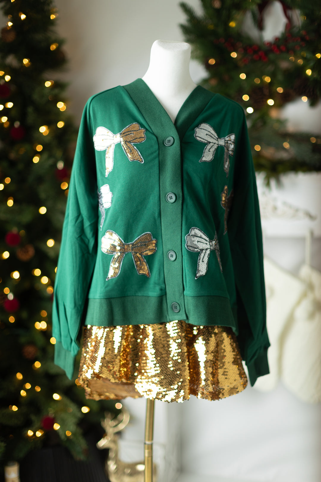 Green Holiday Bow Cardigan