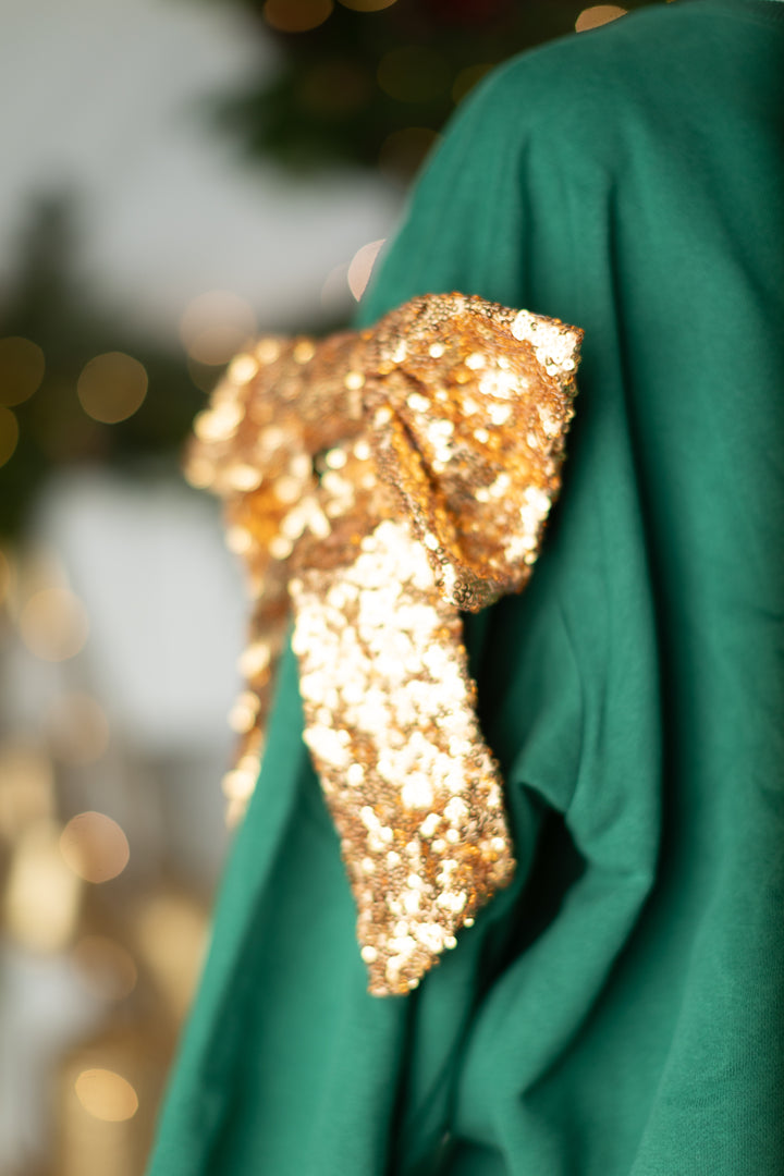 Green & Gold Shoulder Bow Pullover