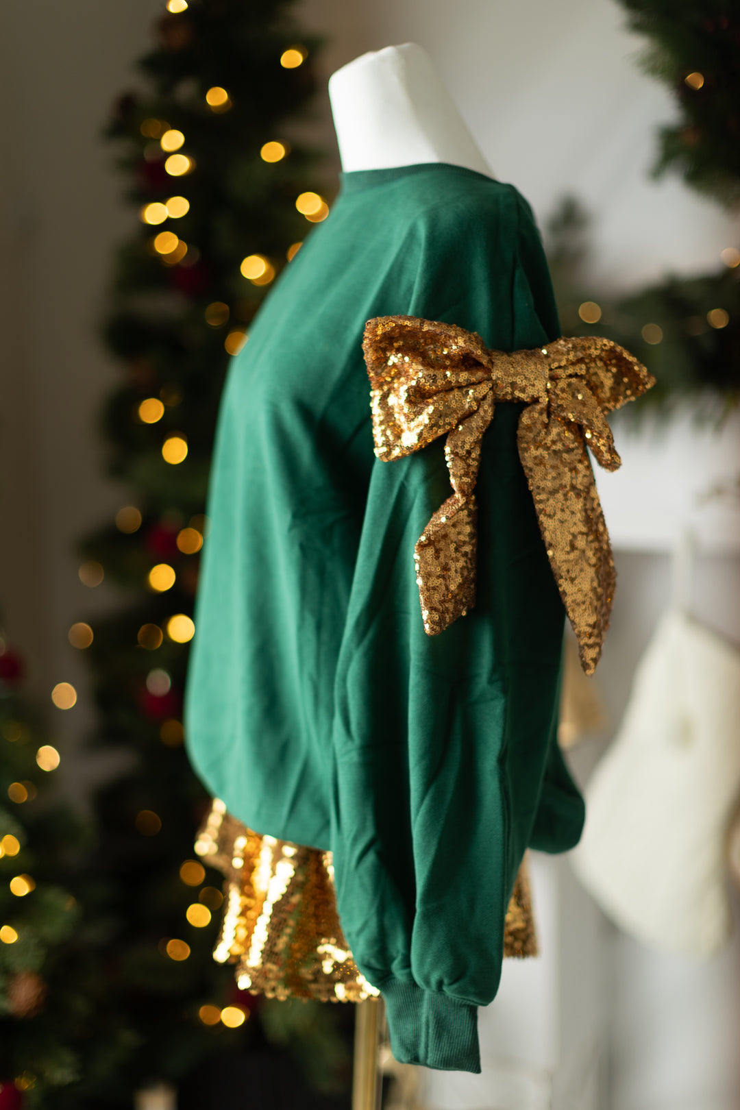 Green & Gold Shoulder Bow Pullover