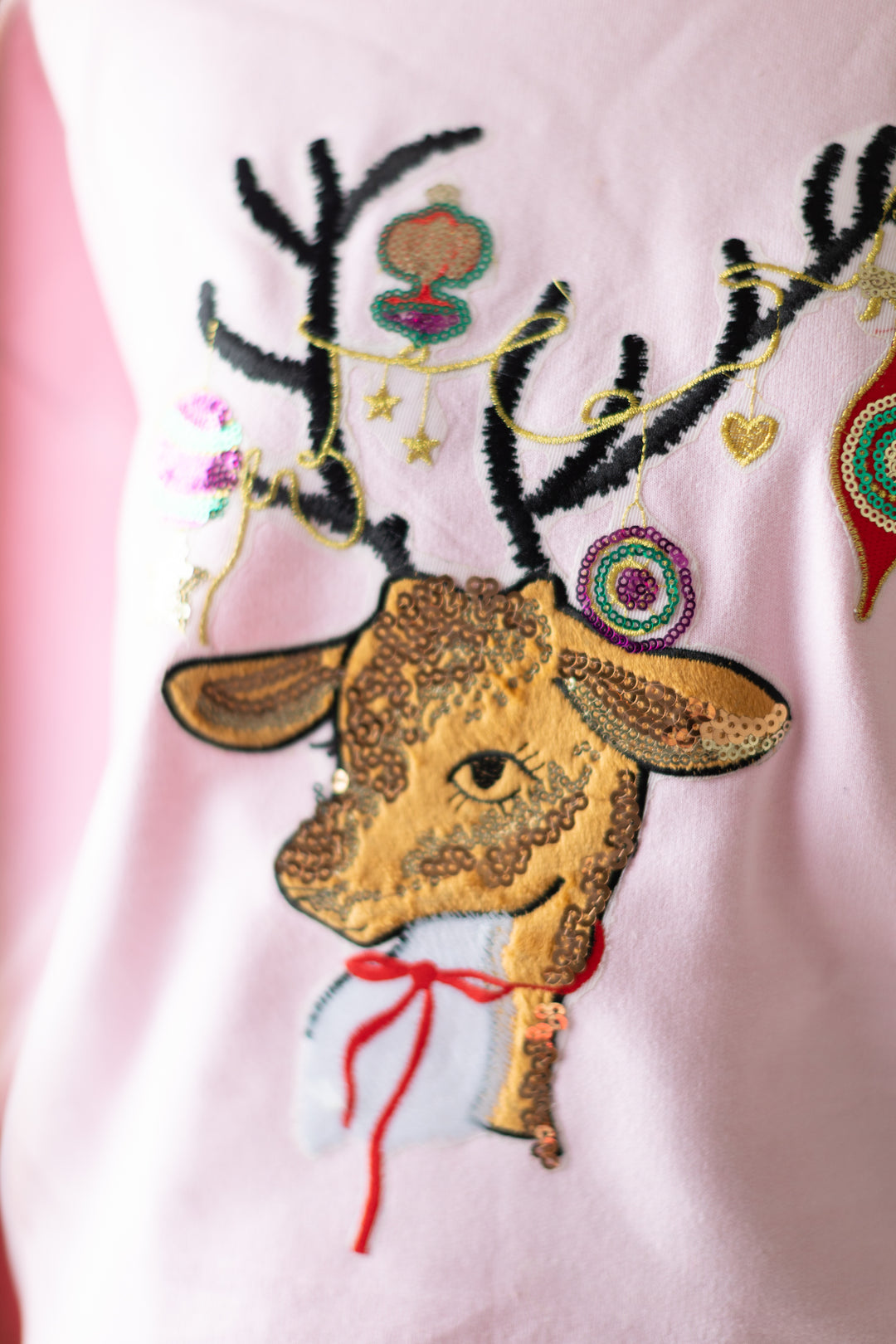 Sequin Ornament Reindeer Pullover