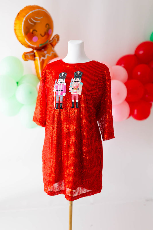 Sequin Red Nutcracker Mini Dress (ships 2 weeks)