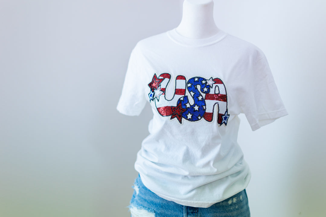Sequin Usa White Comfort Color Shirt ships 2 weeks