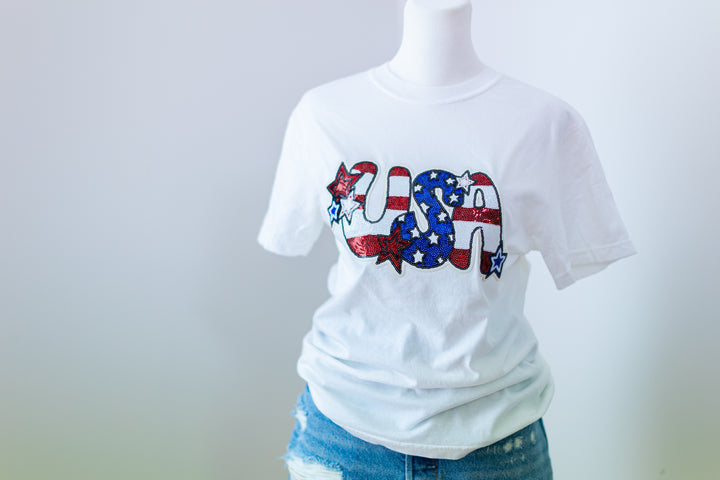 Sequin Usa White Comfort Color Shirt ships 2 weeks