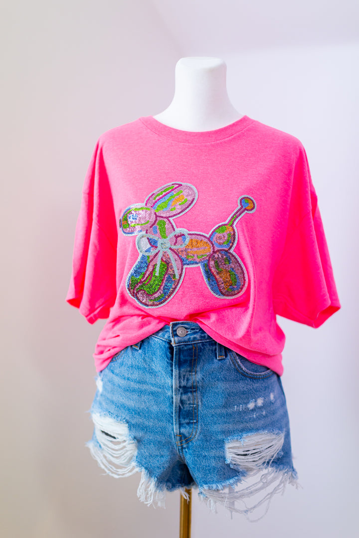 Neon Pink Balloon Dog Shirt (ships 2 weeks)