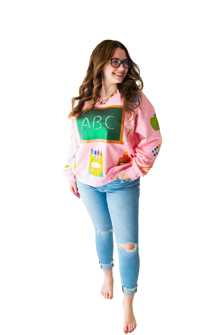 PINK "TEACHER" SEQUIN PULLOVER RTS
