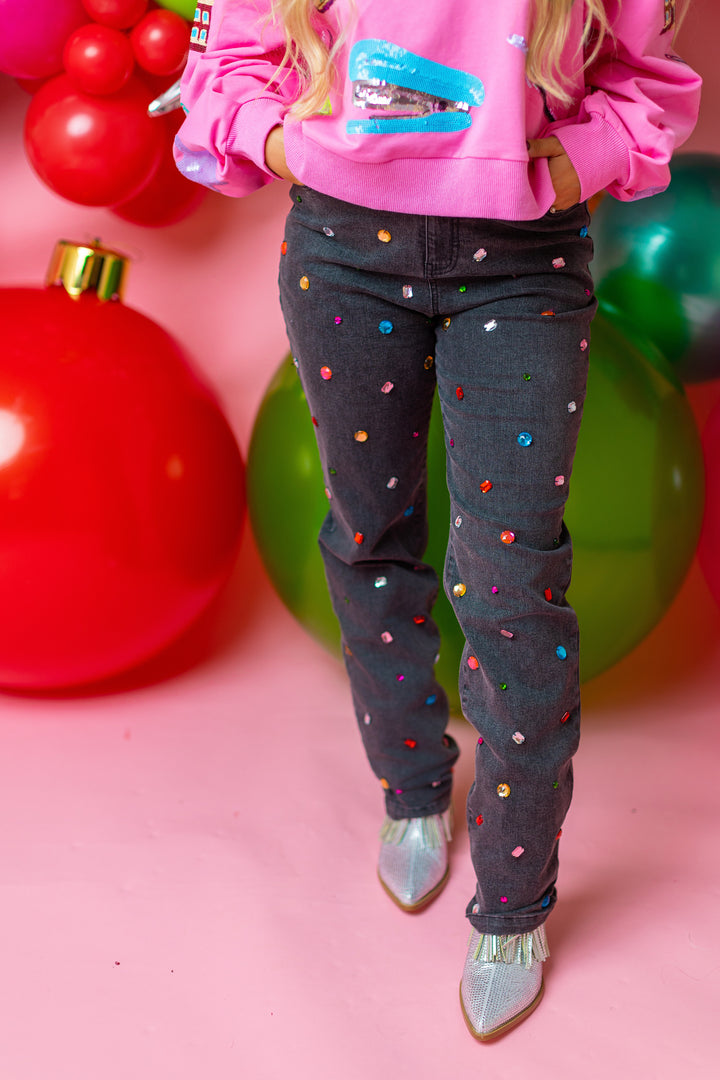 Rhinestone Black Party Jeans  (PREORDER)