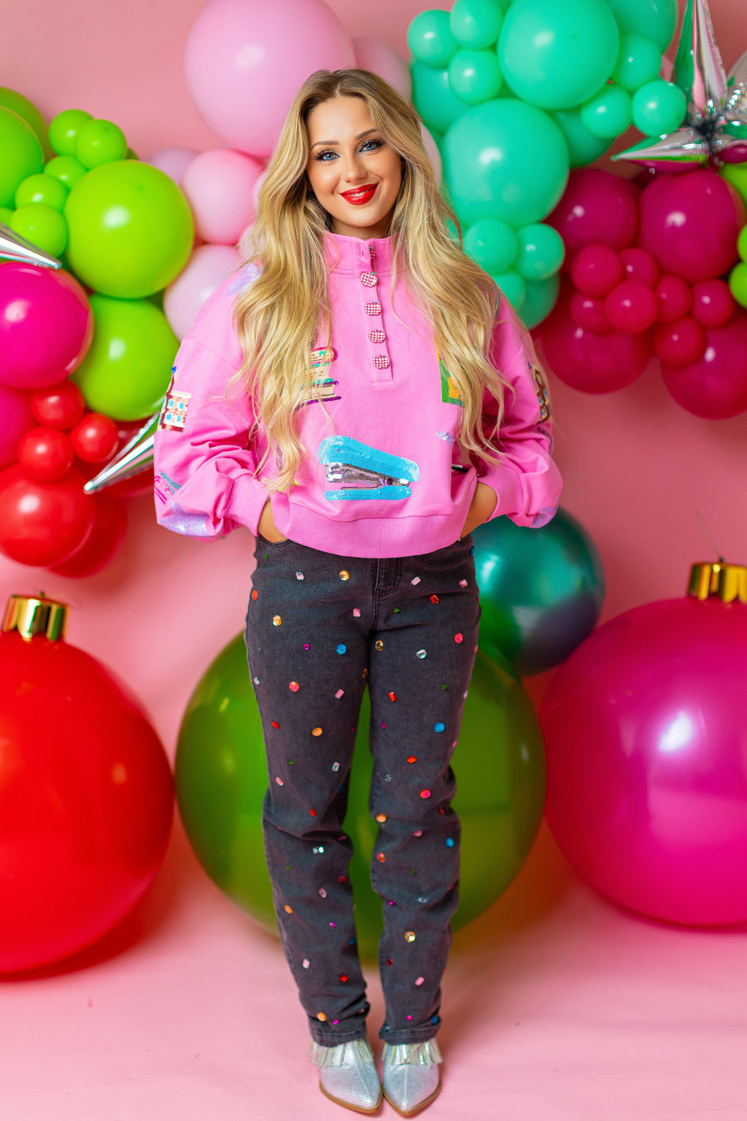 Rhinestone Black Party Jeans  (PREORDER)