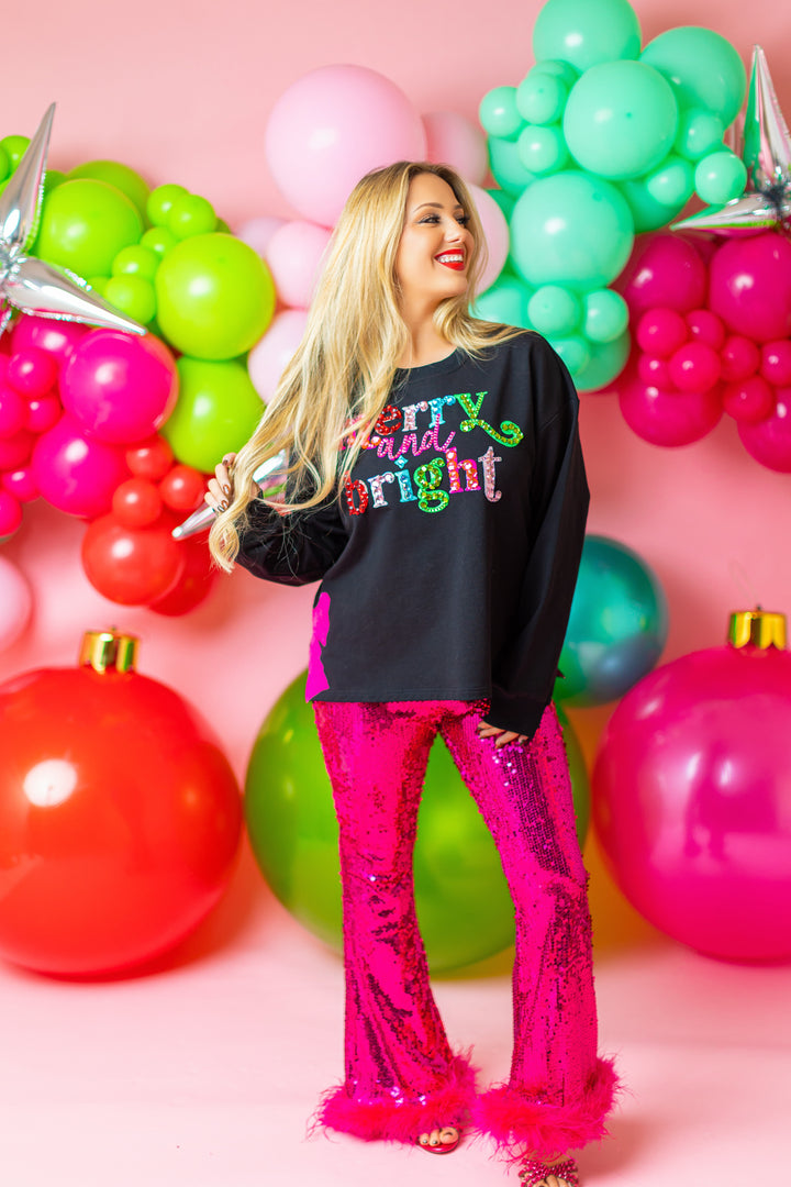 Pink Sequin Pants With Feathers RTS