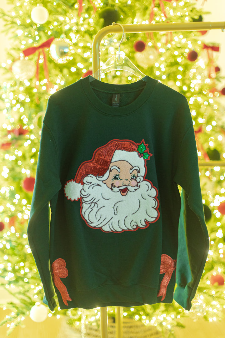 HUNTER GREEN SANTA PULLOVER WITH SIDE BOWS (PREORDER)
