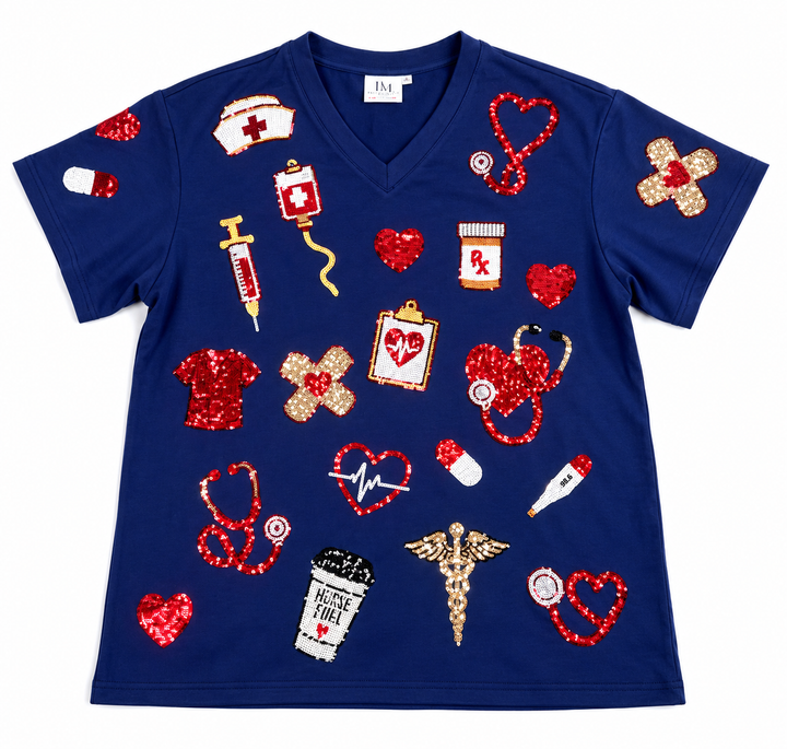 NURSE SEQUINED NAVY TSHIRT (PREORDER)