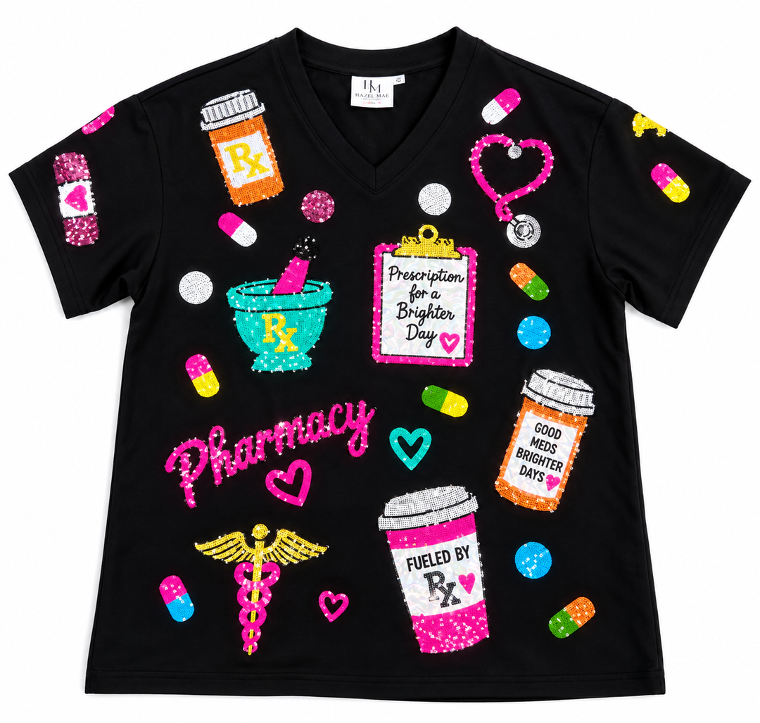 PHARMACY BLACK SEQUINED TSHIRT (PREORDER)