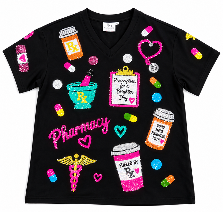 PHARMACY BLACK SEQUINED TSHIRT (PREORDER)