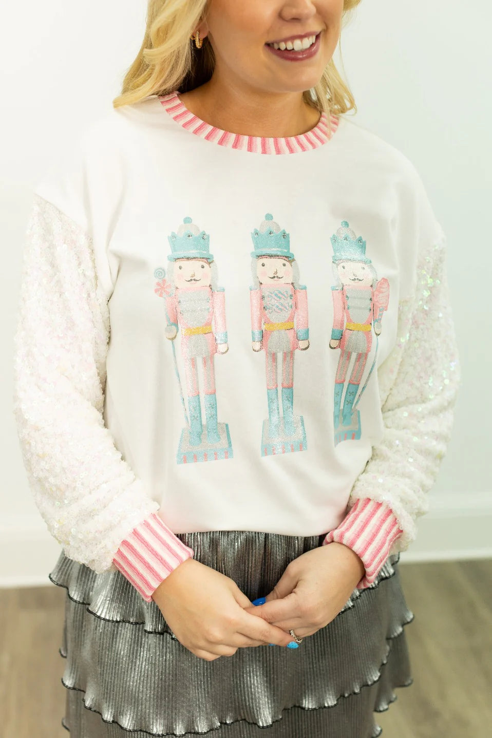 3 NUTCRACKER SEQUIN SLEEVE PULLOVER RTS