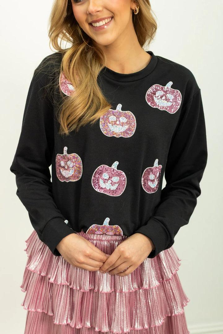 Sequin Pink Pumpkin On Black