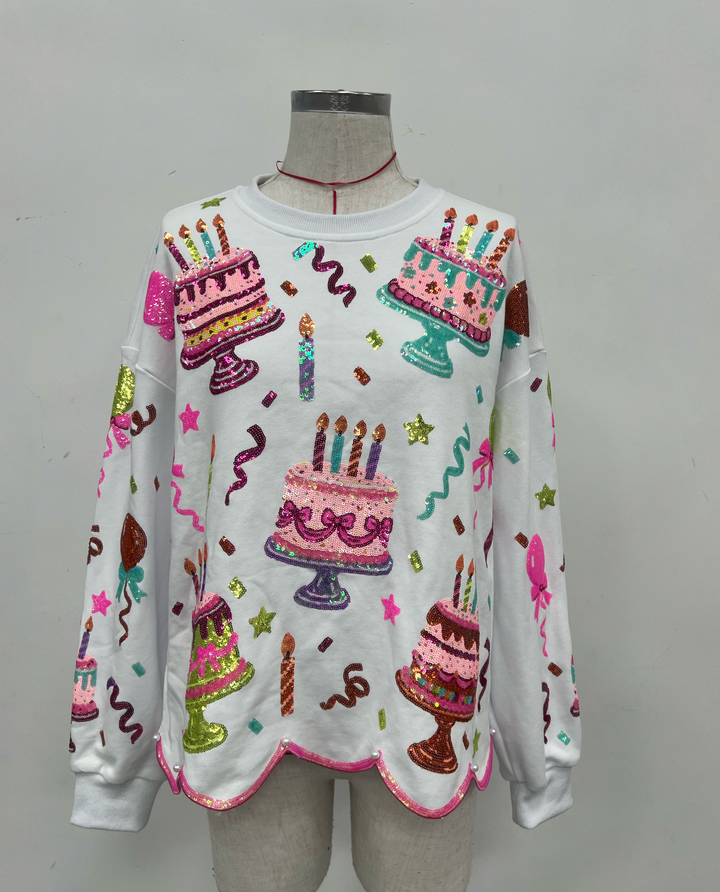 CONFETTI & CAKES WHITE PULLOVER ( PREORDER)