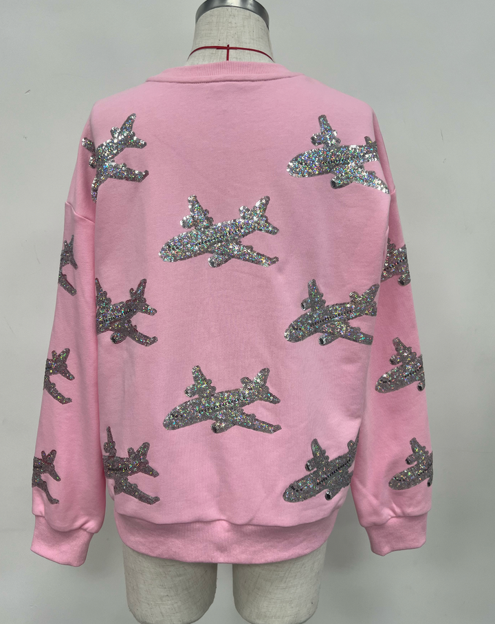 GOING PLACES AIRPLANE SEQUIN PULLOVER RTS