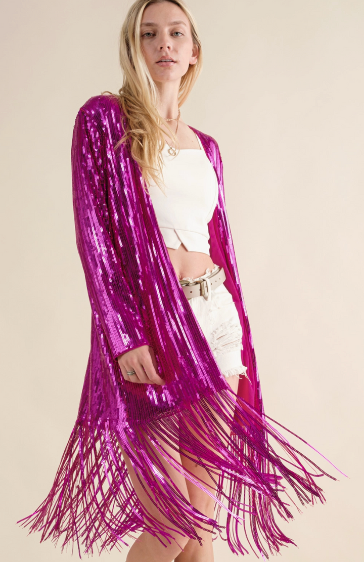 Fuchsia Fringe Cardigan  RTS