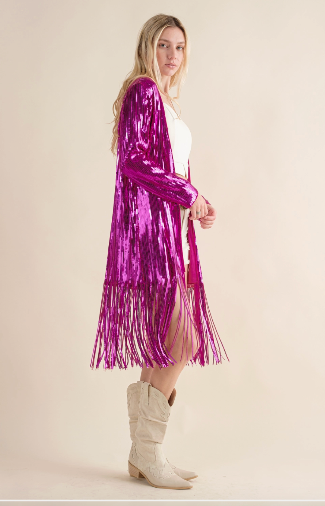 Fuchsia Fringe Cardigan  RTS