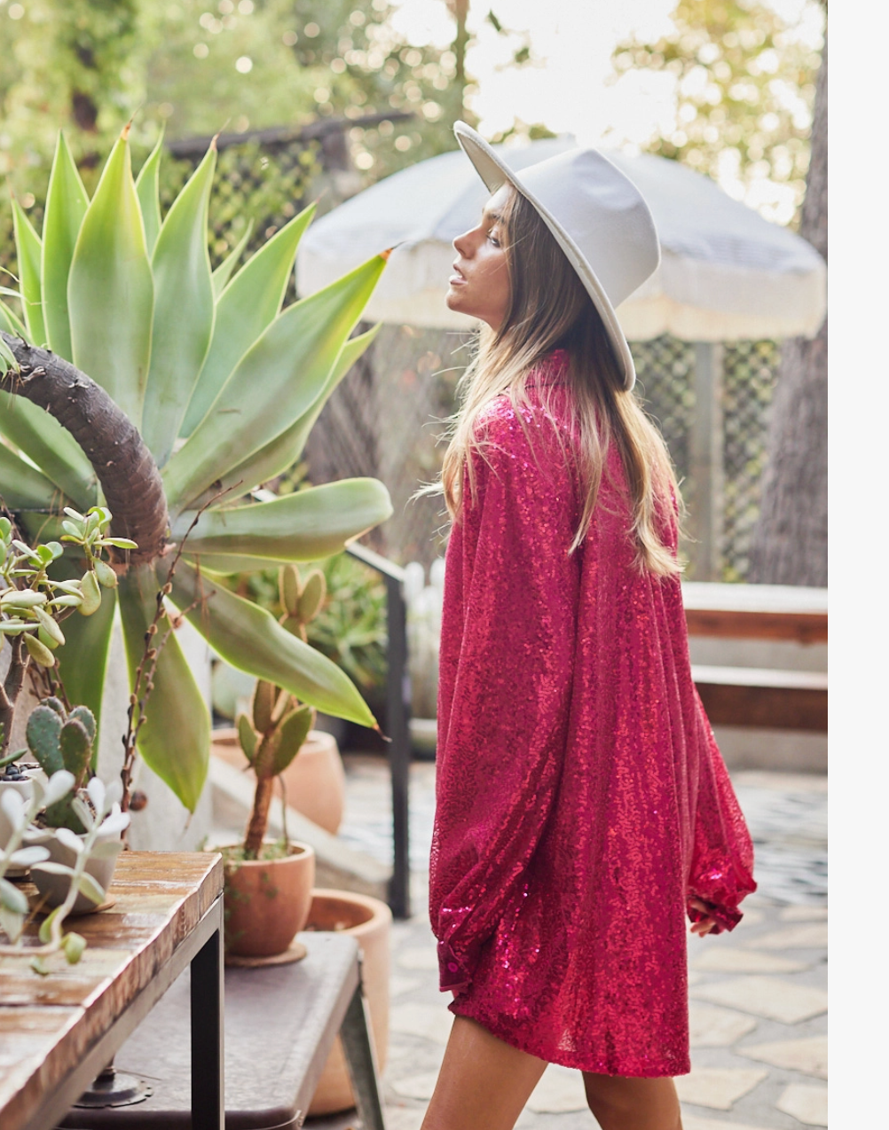 Hot Pink Sequin Button Down Dress RTS