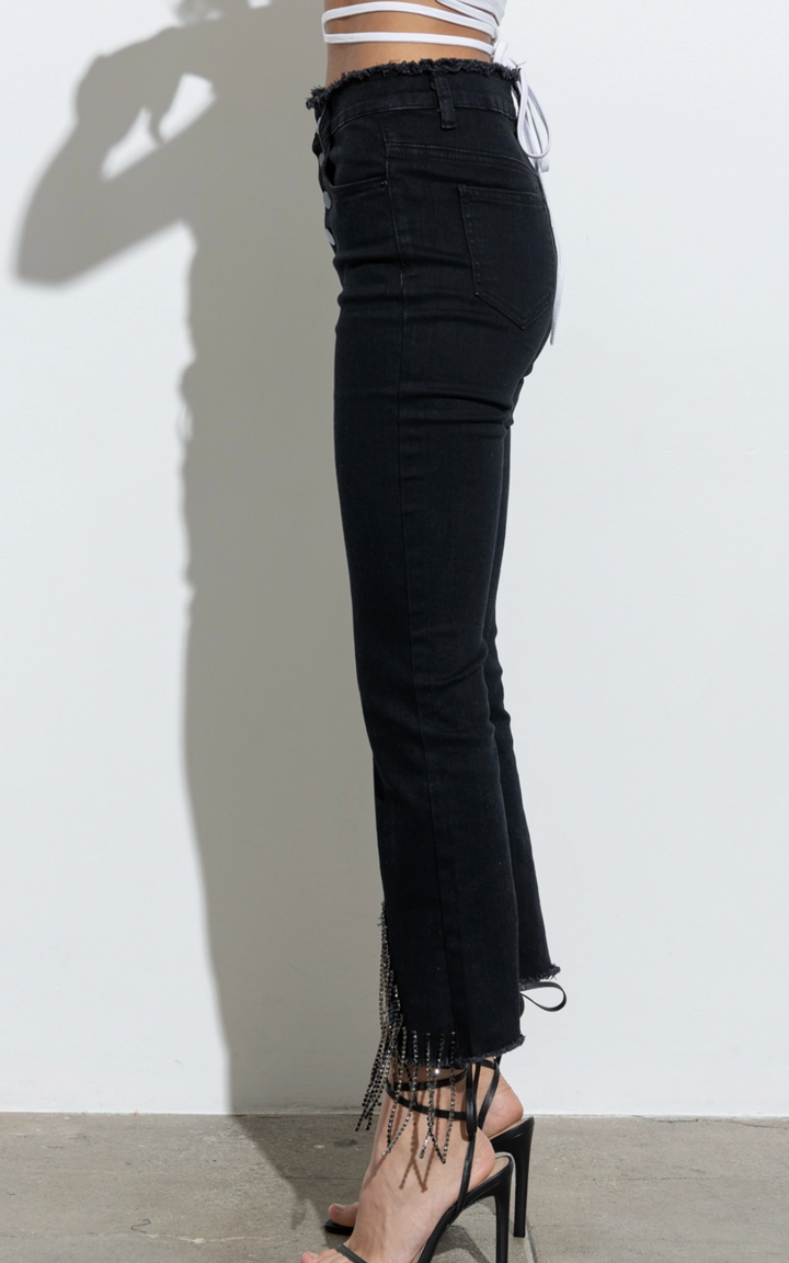 Black Fringe Jeans RTS