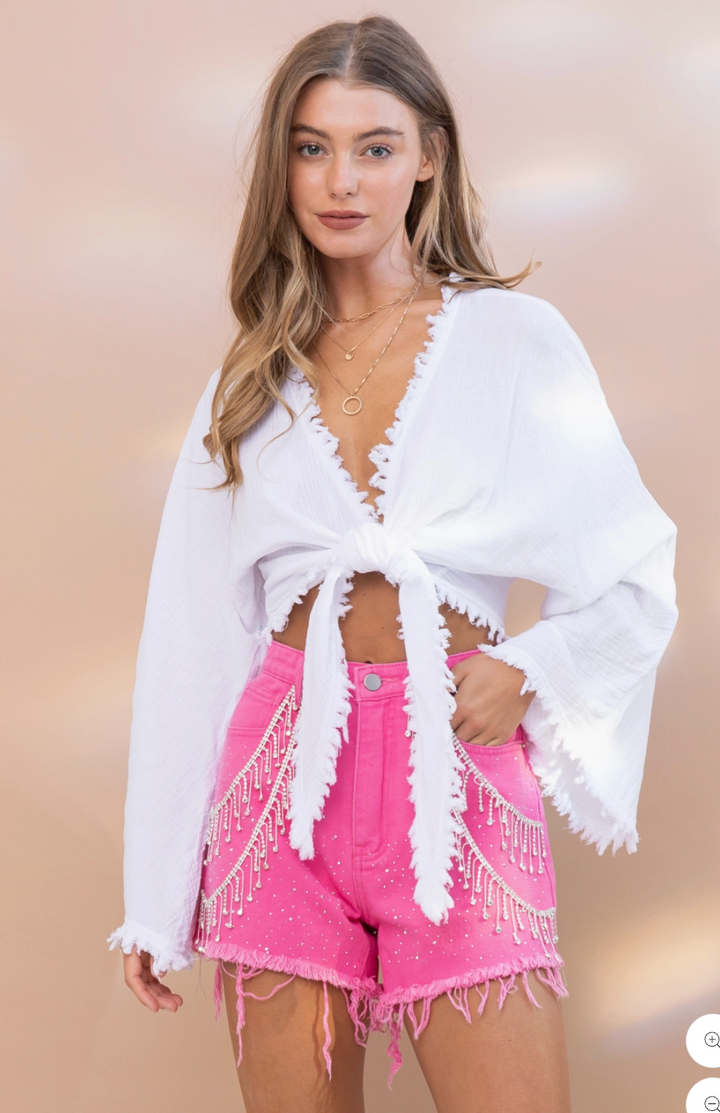 Pink Fringe Shorts RTS