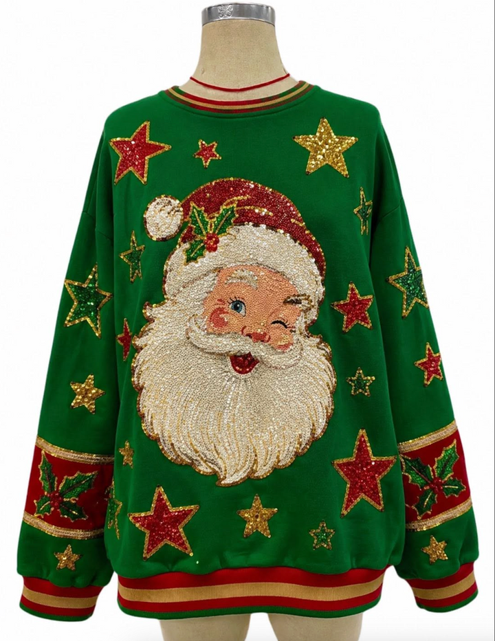 JOLLY & HOLLY SANTA GREEN PULLOVER  (PREORDER)