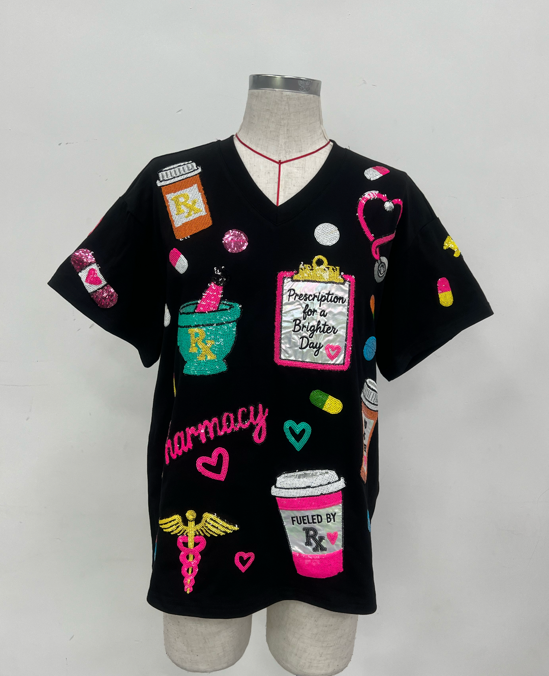 PHARMACY BLACK SEQUINED TSHIRT (PREORDER)