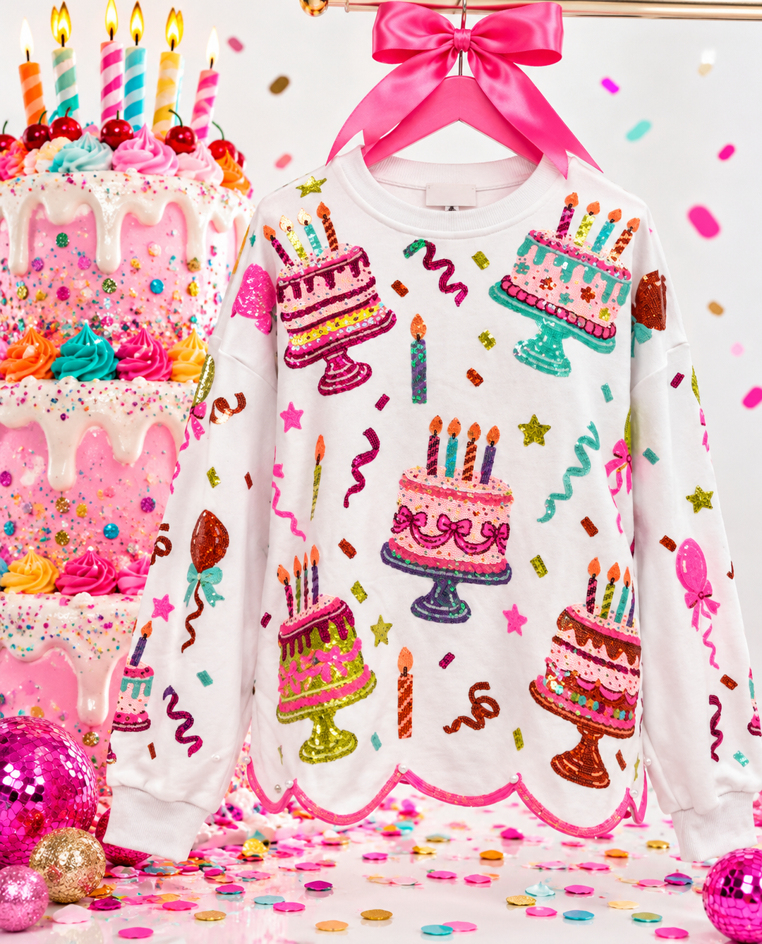 CONFETTI & CAKES WHITE PULLOVER ( PREORDER)