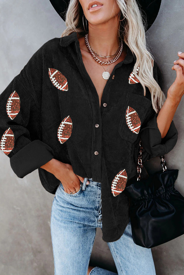 Sequin Football Button Up Long Sleeve Jacket (ships 1-2 weeks)