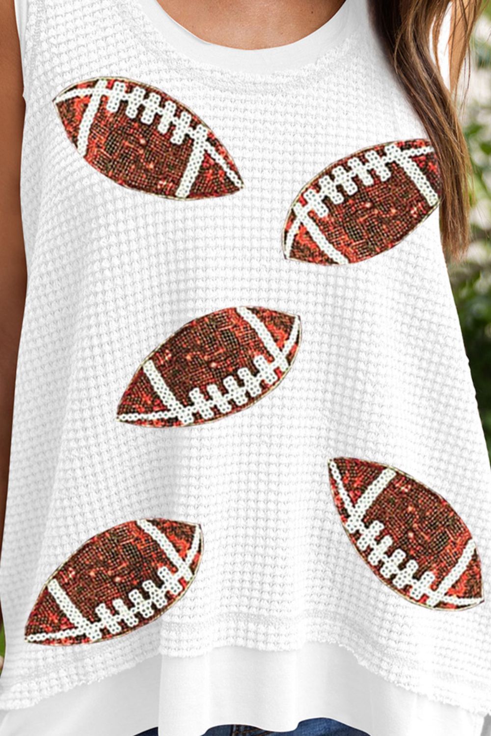 Sequin Football Round Neck Tank(ships 2 weeks)