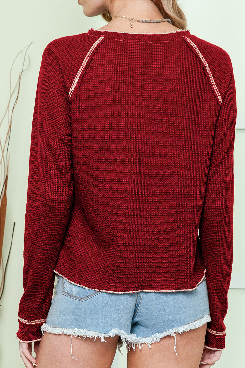 Red Textured Rugby Graphic Contrast Hem Sweatshirt (ships 2 weeks)