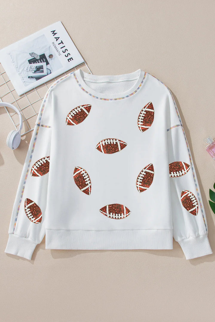 Sequin Football Round Neck Long Sleeve Sweatshirt (ships 1-2 weeks)