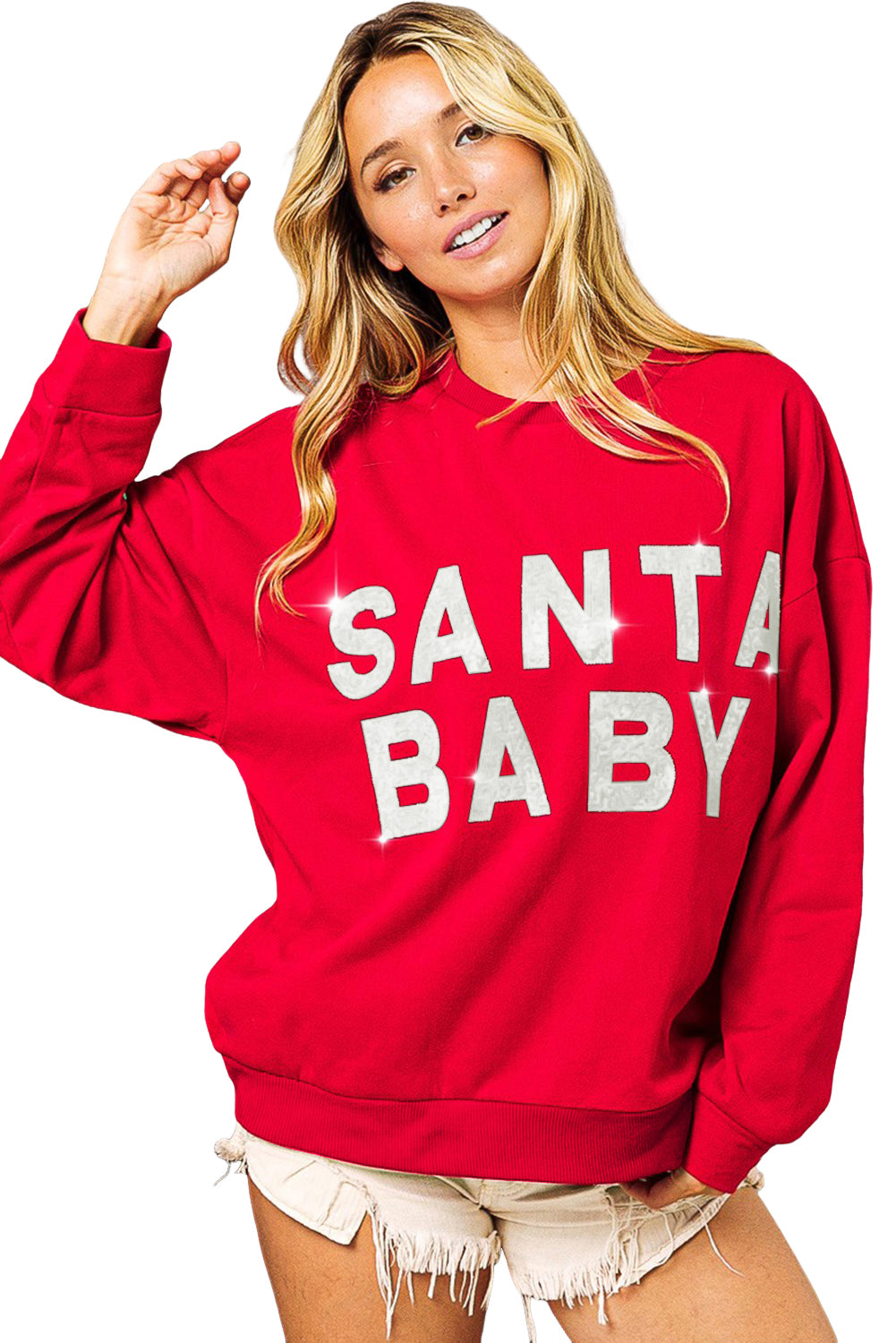 Red Glitter Santa Baby Christmas Sweatshirt ships 2-3 weeks