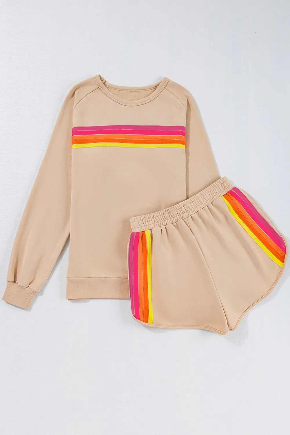 Full Size Contrast Striped Round Neck Top and Shorts Set (ships 2-3 weeks)