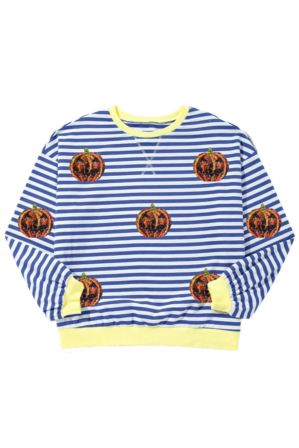 Pumpkin Striped Round Neck Long Sleeve Sweatshirt ships 2 weeks